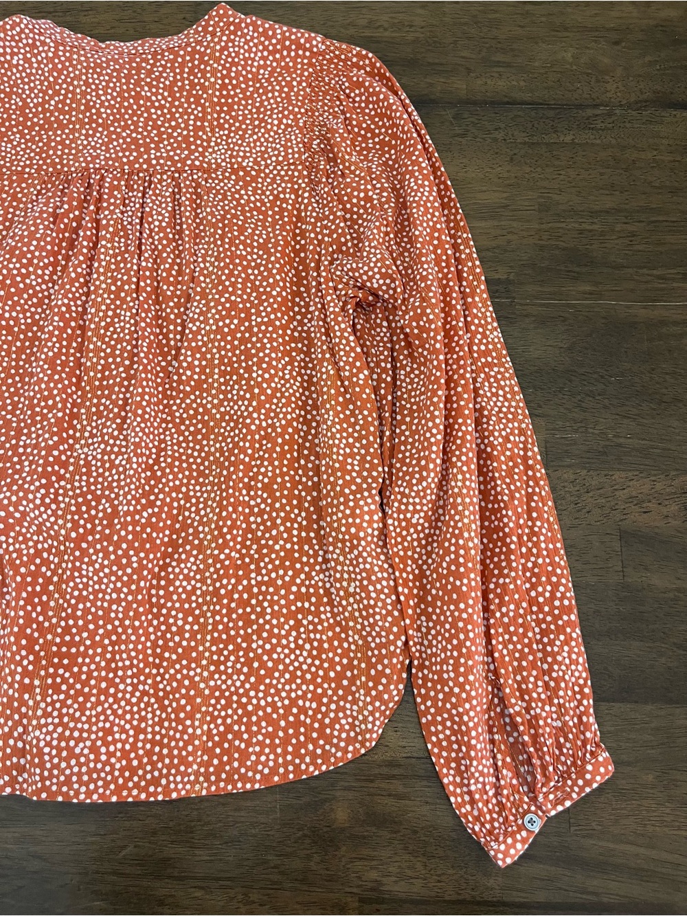 LOFT Rust Orange Dot Button-Front Blouse Long Sleeves Classic Cotton Medium - Picture 7 of 8